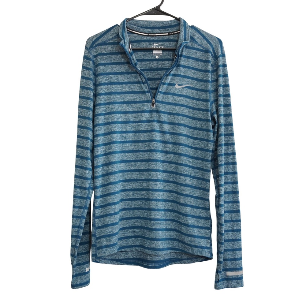 Nike‎ Running Mens Size Small Dri-FIT Blue Striped Quarter Zip Pullover